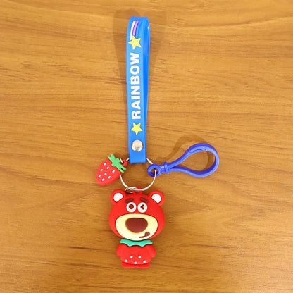 Cute Teddy Bear Keychain with Rainbow Strap (1 Pc)